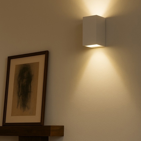 Applique parallelepipedo 2 luci di gesso ceramica bianco verniciabile