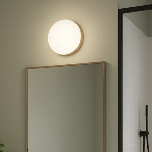 Ondaluce tondo applique da bagno sfera vetro bianco metallo oro