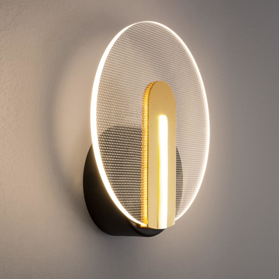 Applique rotonda da parete design moderno nera e oro