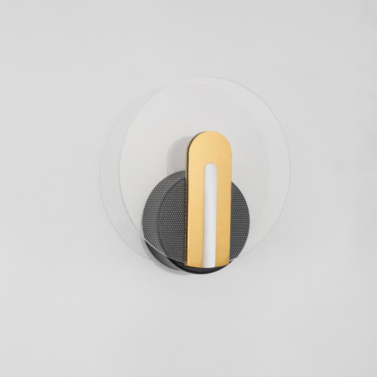 Applique rotonda da parete design moderno nera e oro