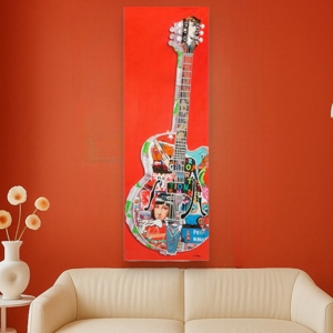 Quadro moderno verticale chitarra elettrica dipinto 50x150