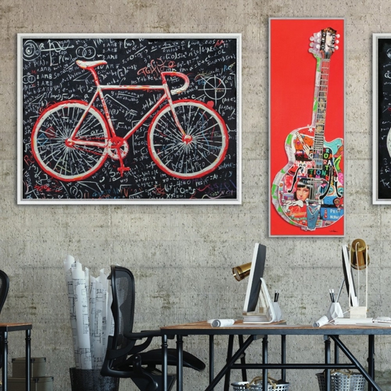 Quadro moderno verticale chitarra elettrica dipinto 50x150