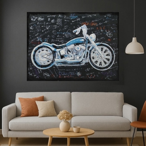 Quadro dipinto moto custom per salotto 90x120 blu