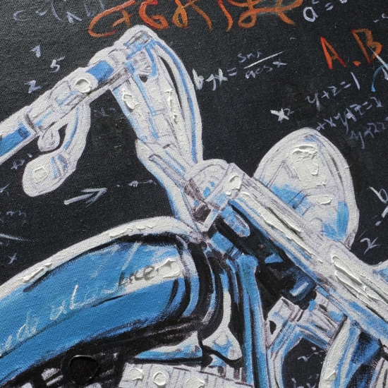 Quadro dipinto moto custom per salotto 90x120 blu