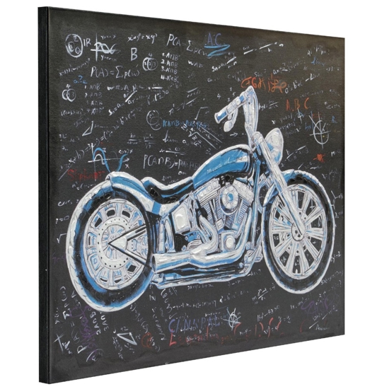 Quadro dipinto moto custom per salotto 90x120 blu