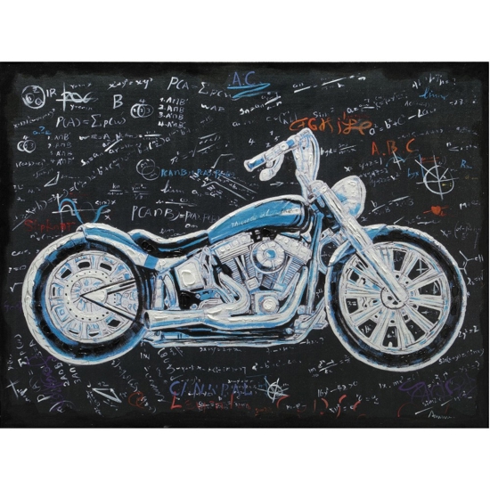 Quadro dipinto moto custom per salotto 90x120 blu