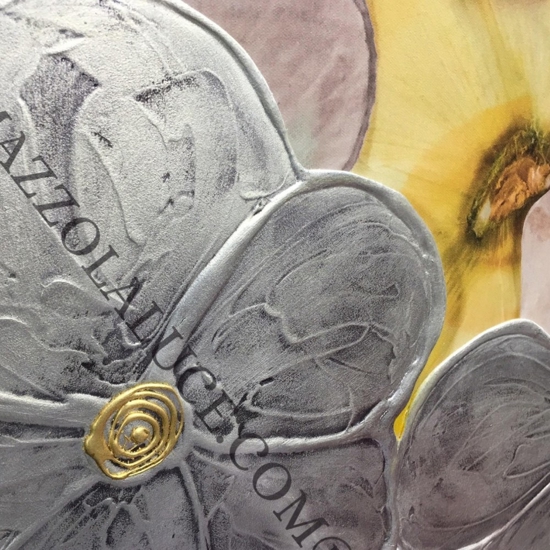 Quadro moderno su tela 140x70 fiori argento giallo
