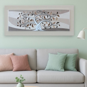 Quadro moderno albero della vita beige argento 155x65 per soggiorno