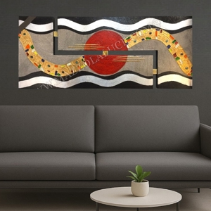 Quadro 155x65 moderno tramonto oro rosso dipinto