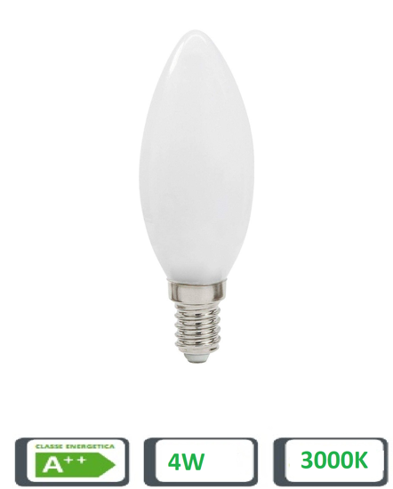 Lampadadina led e14 4w 3000k candela filament milky 39.920022cm3 fp