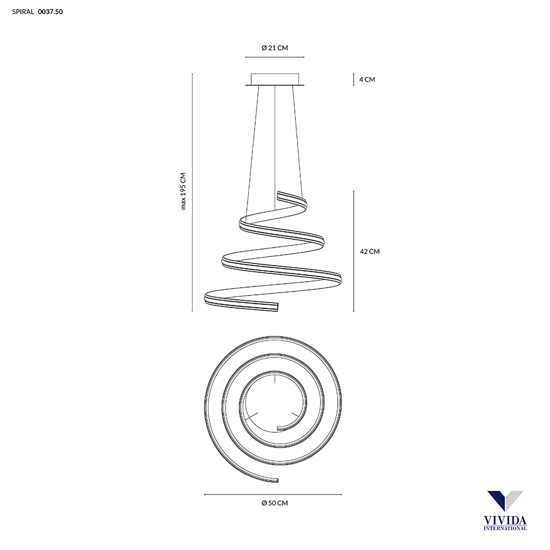 Lampadario per camera da letto led 40w 3000k spiral vivida