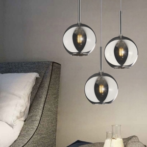 Lampadario per camera da letto tre luci pendenti vetri cromo