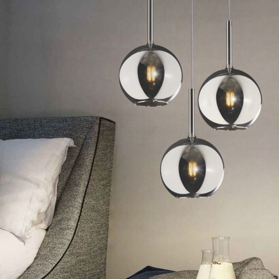 Lampadario per camera da letto tre luci pendenti vetri cromo