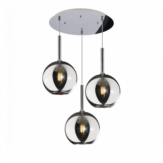 Lampadario per camera da letto tre luci pendenti vetri cromo