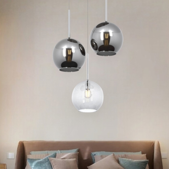 Lampadario camera da letto tre luci cromo trasparente
