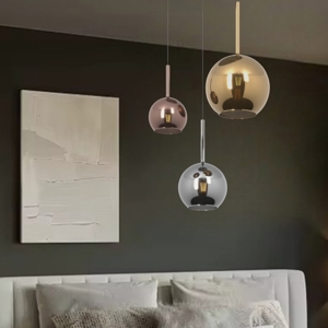 Lampadario 3 luci pendenti da camera da letto sfere vetro cromo oro rame