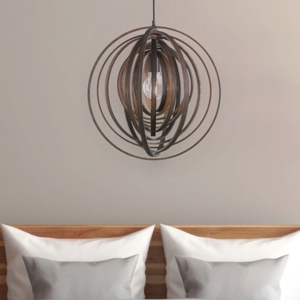 Lampadario cerchi di legno marrone design per camera da letto