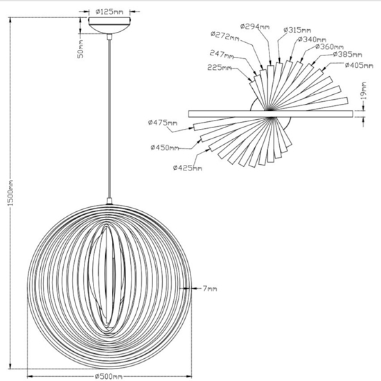 Lampadario cerchi di legno marrone design per camera da letto