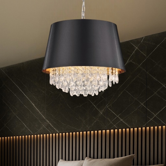 Lampadario paralume nero oro per camera da letto