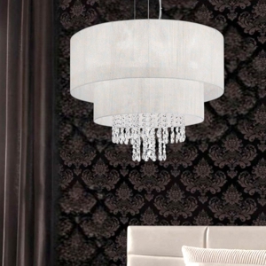 Opera sp6 ideal lux lampadario stanza da letto paralume bianco con cristalli