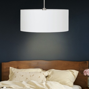 Lampadario per stanza da letto cilindro tessuto bianco