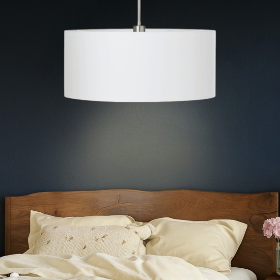 Lampadario per stanza da letto cilindro tessuto bianco