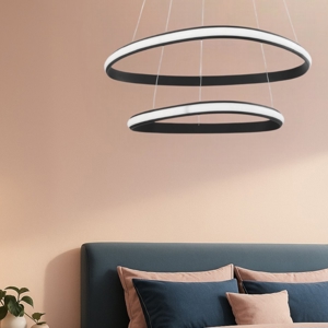 Lampadario camera da letto nero cerchi led 48w 3000k