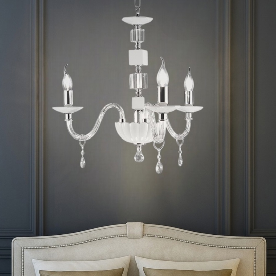 Ondaluce lampadario stanza da letto classico vetro cristallo bianco tre luci