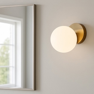 Applique bagni sfera in vetro bianco metallo ottone ip44