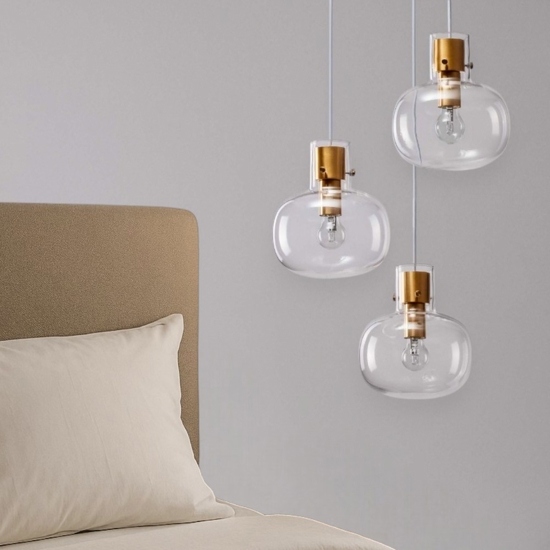 Lampadario 3 luci per camera da letto vetro dettagli oro