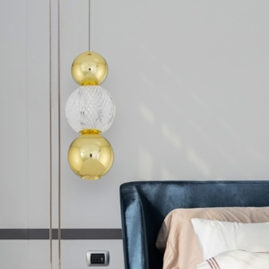 Lampada da comodino pendente per camera da letto sfere oro