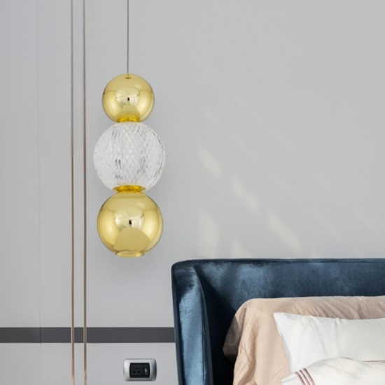 Lampadario da comodino pendente per camera da letto sfere oro