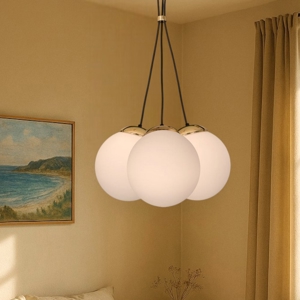 Lampadario stanza da letto grappolo tre sfere vetro bianc