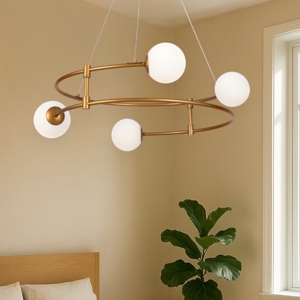 Maytoni lampadario ring per camera da letto oro sfere vetro bianco
