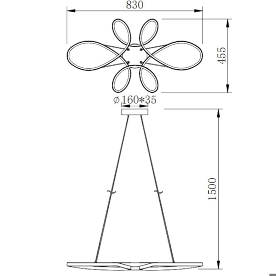 Lampadario particolare per camera da letto led 32w 3000k nero dimmerabile