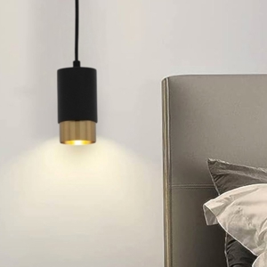 Lampadario pendente per comodino camera da letto cilindro nero oro