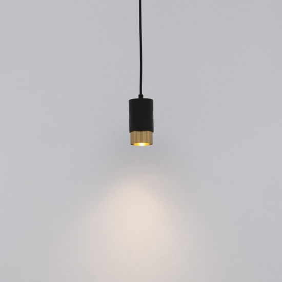 Lampadario pendente per comodino camera da letto cilindro nero oro