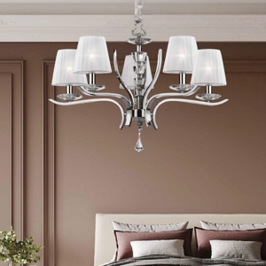 Pegaso sp5 ideal lux lampadario 5 luci cromo paralumi organza stanza da letto