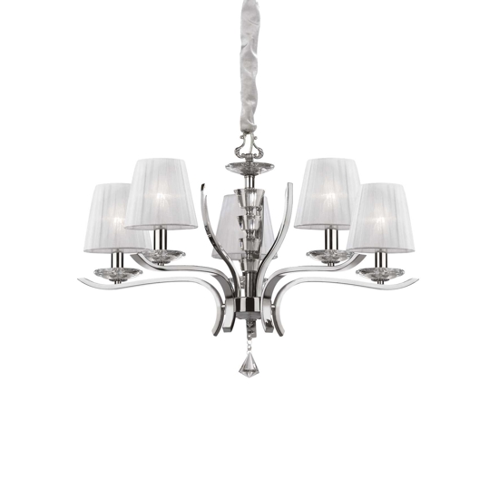 Pegaso sp5 ideal lux lampadario 5 luci cromo paralumi organza stanza da letto