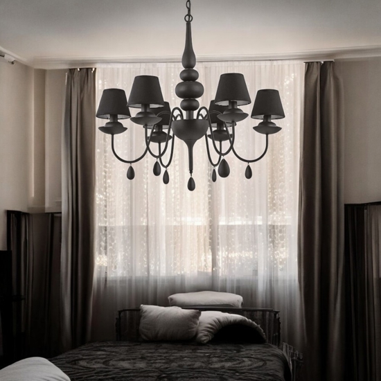 Blanche sp6 ideal lux lampadario chabby chic nero sei luci per camera da letto