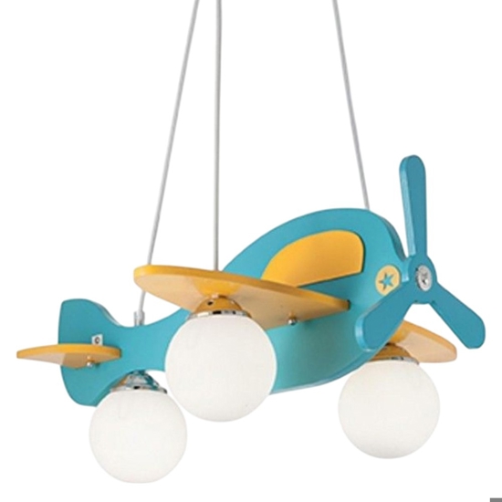 Avion sp3 lampadario per camera da letto aeroplano azzurro ideal lux