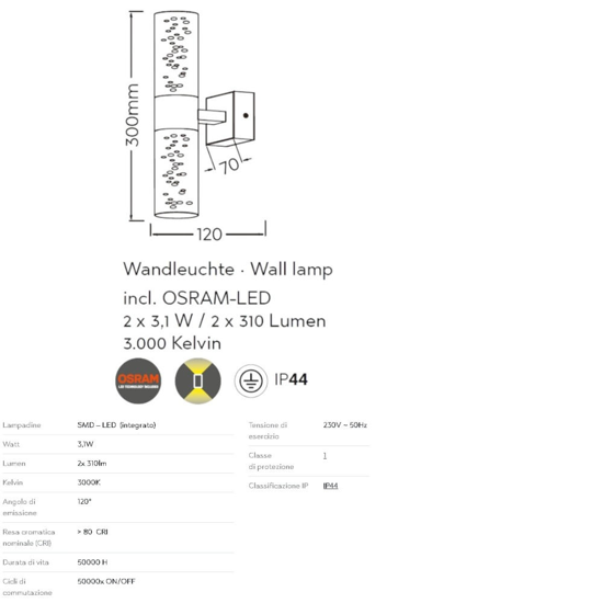 Applique da bagno led 6w 3000k moderna vetro e cromo