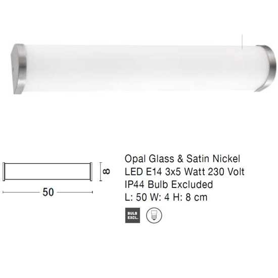 Applique da bagno vetro bianco dettagli nickel ip44