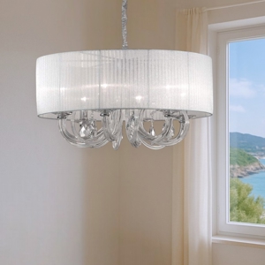 Ideal lux swan sp6 lampadario camera da letto paralume organza