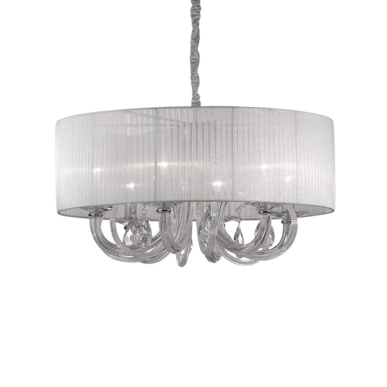 Ideal lux swan sp6 lampadario camera da letto paralume organza