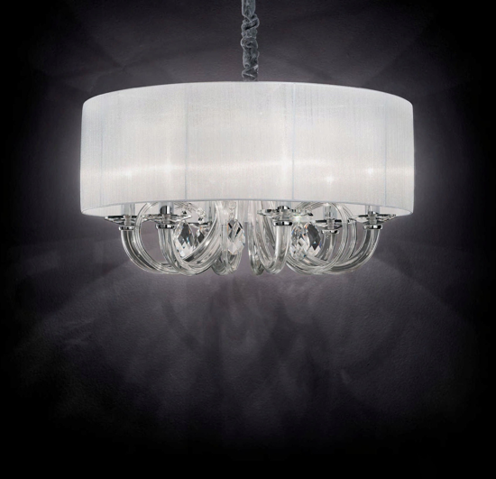 Ideal lux swan sp6 lampadario camera da letto paralume organza