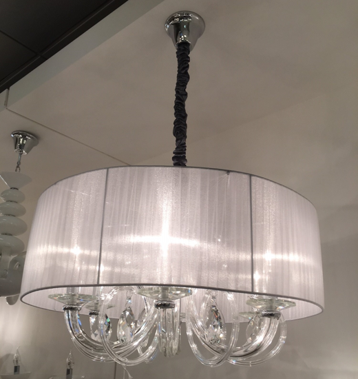 Ideal lux swan sp6 lampadario camera da letto paralume organza