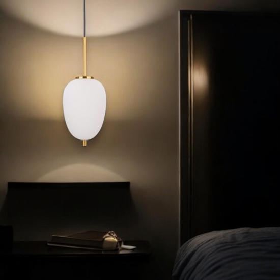 Lampada a sospensione oro sfera vetro bianco per camera da letto