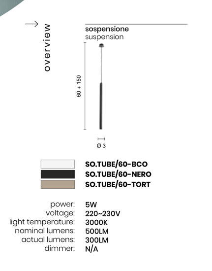 Ondaluce so tube lampada a sospensione led per isola cilindro nero