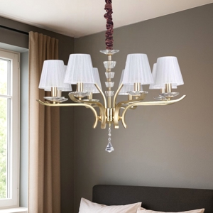 Ideal lux pegaso sp8 lampadario stanza da letto ottone paralumi tessuto